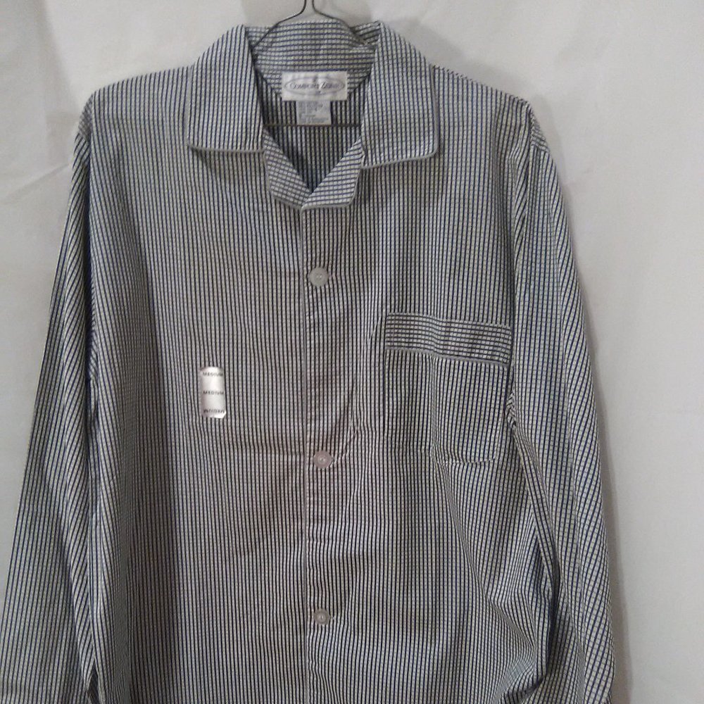 Comfort Zone Men's Pajama Top Button Up Color Gray/White Stripe Size Med…